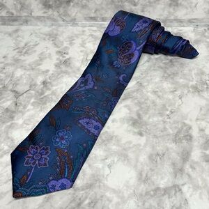 Vintage Balenciaga Paris Necktie Blue Lavender Floral Silk Designer Mens Tie
